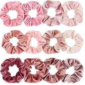 Pink velour scrunchies - set of 3.